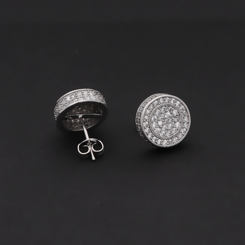 Iced Out 12mm Round Stud Earrings - Silver-Cubic Zirconia, earrings, Hip Hop Earrings, Iced Out, Jewellery, Men's Earrings, Men's Jewellery, New, Stud Earrings, Women's Earrings, Women's Jewellery-er1568-s4_1-Glitters