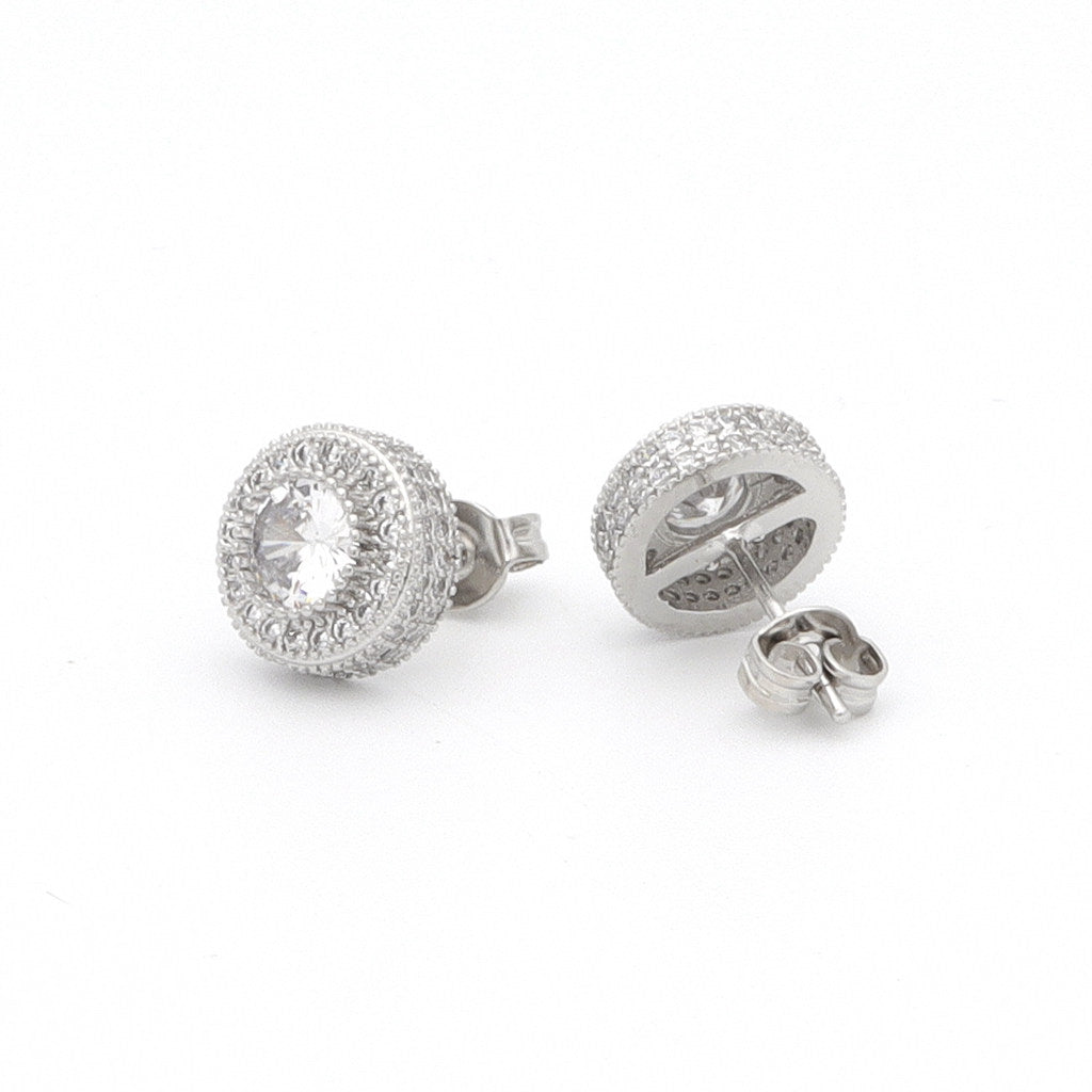 Iced Out 10mm Round Stud Earrings - Silver-Cubic Zirconia, earrings, Hip Hop Earrings, Iced Out, Jewellery, Men's Earrings, Men's Jewellery, New, Stud Earrings, Women's Earrings, Women's Jewellery-er1569-s3_1-Glitters