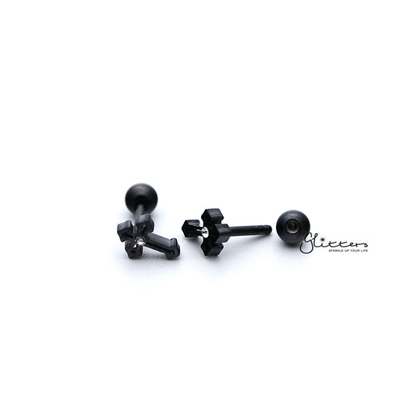 316L Surgical Steel Cross Screw Back Barbell for Tragus, Cartilage, Conch, Helix Piercing and More-Body Piercing Jewellery, Cartilage, Conch Earrings, Cubic Zirconia, Helix Earrings, Jewellery, Lobe piercing, Tragus-fp0019-301-Glitters