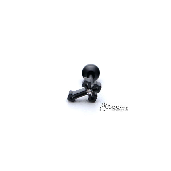 316L Surgical Steel Cross Screw Back Barbell for Tragus, Cartilage, Conch, Helix Piercing and More-Body Piercing Jewellery, Cartilage, Conch Earrings, Cubic Zirconia, Helix Earrings, Jewellery, Lobe piercing, Tragus-fp0019-302-Glitters