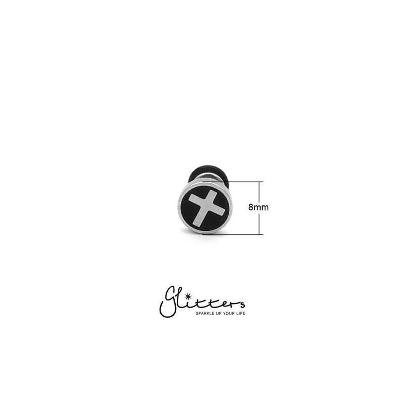 Stainless Steel Circle with Cross Fake Plug-Body Piercing Jewellery, earrings, Fake Plug, Jewellery, Men's Earrings, Men's Jewellery, Stainless Steel-fp0151_1__New-Glitters