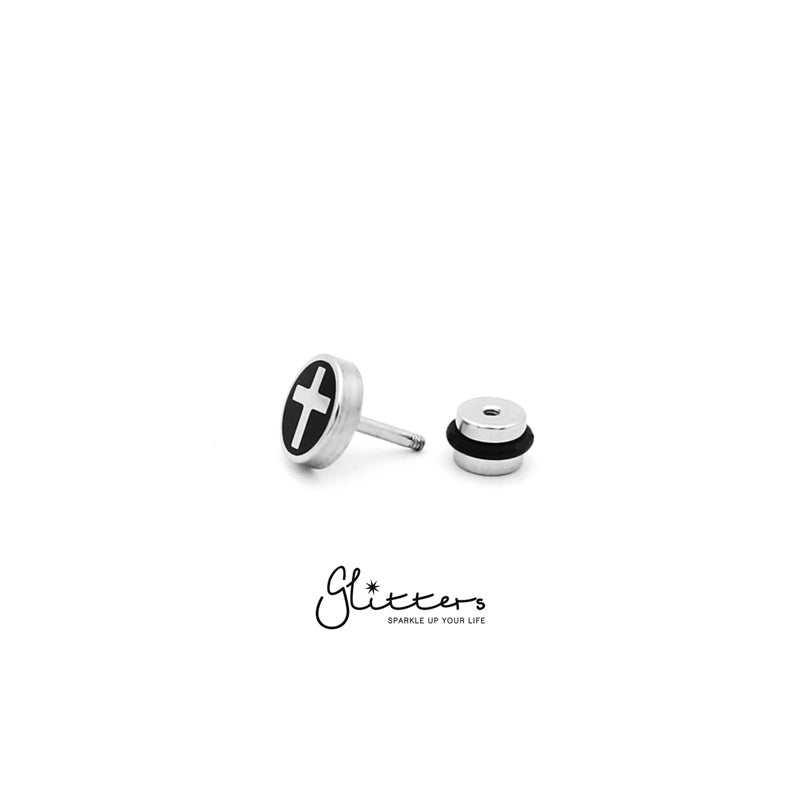 Stainless Steel Circle with Cross Fake Plug-Body Piercing Jewellery, earrings, Fake Plug, Jewellery, Men's Earrings, Men's Jewellery, Stainless Steel-fp0151_2-Glitters