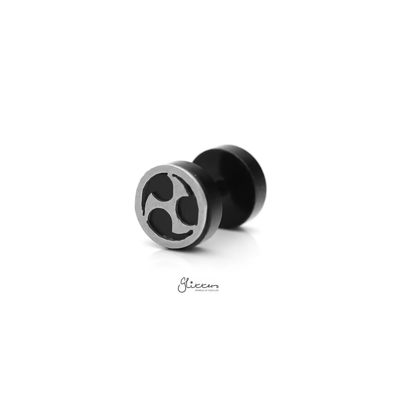 Black Round Fake Plug Earring with Silver Zed Shuriken-Body Piercing Jewellery, earrings, Fake Plug, Jewellery, Men's Earrings, Men's Jewellery, Stainless Steel-fp0162-1_800-Glitters