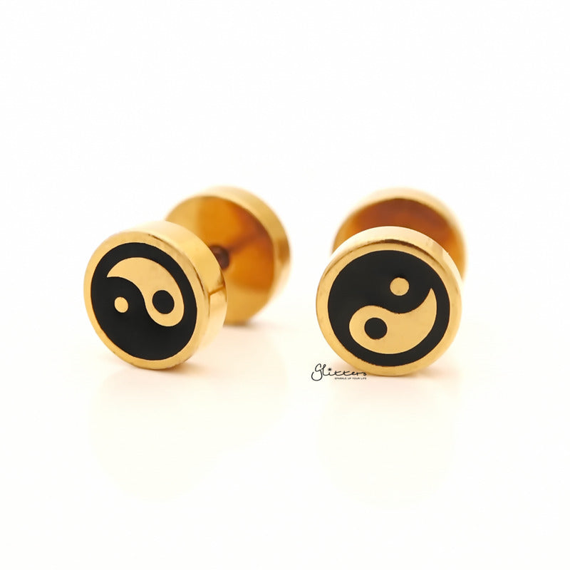 Yin Yang Fake Plug Earring - Gold-Body Piercing Jewellery, earrings, Fake Plug, Jewellery, Men's Earrings, Men's Jewellery, Stainless Steel-fp0163-G-4_800-Glitters