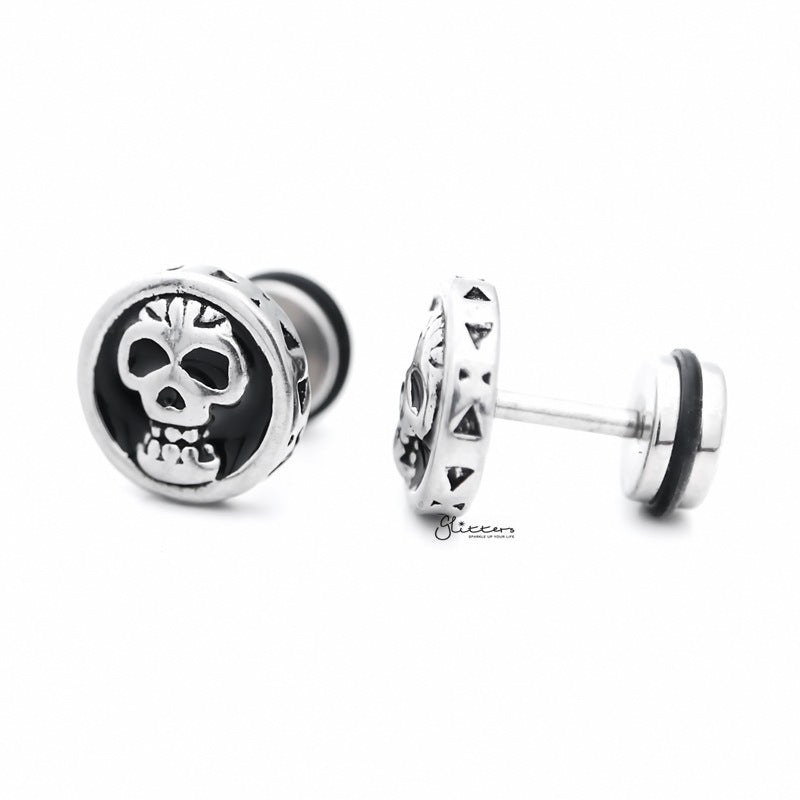 Skull Design Fake Plug Earring - Silver-Body Piercing Jewellery, earrings, Fake Plug, Jewellery, Men's Earrings, Men's Jewellery, Stainless Steel-fp0164-s-3_800-Glitters