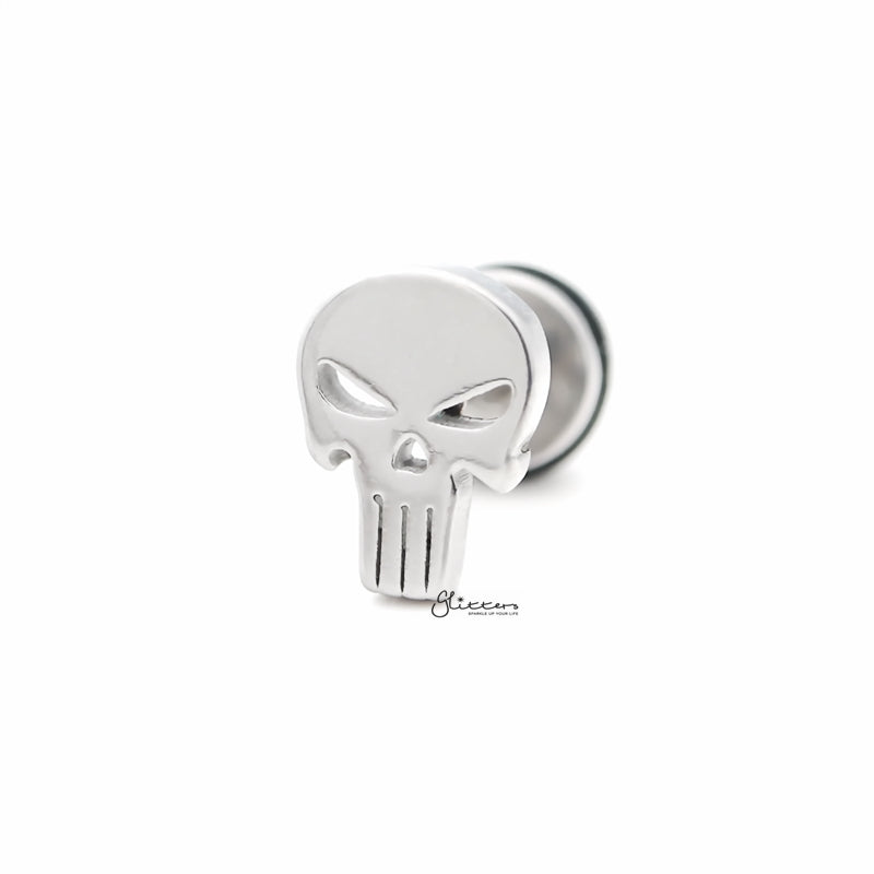 Punisher Skull Fake Plug Earring - Silver-Body Piercing Jewellery, earrings, Fake Plug, Jewellery, Men's Earrings, Men's Jewellery, Stainless Steel-fp0165-s-1_800-Glitters