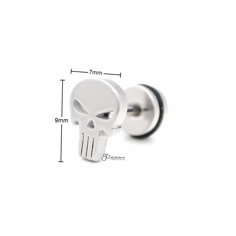 Punisher Skull Fake Plug Earring - Silver-Body Piercing Jewellery, earrings, Fake Plug, Jewellery, Men's Earrings, Men's Jewellery, Stainless Steel-fp0165-s-2_800_New-Glitters
