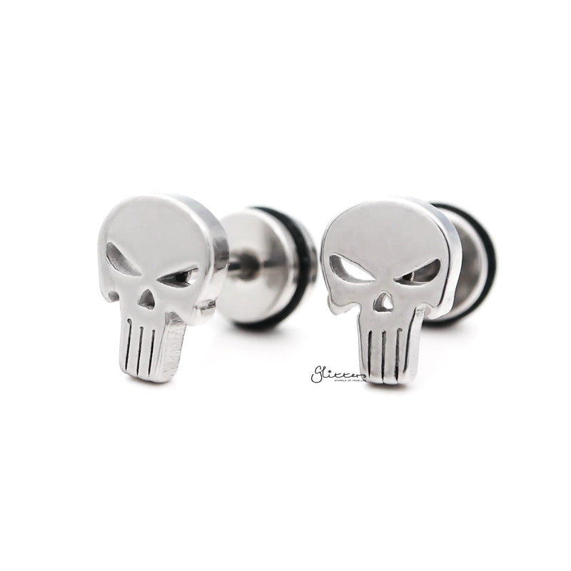 Punisher Skull Fake Plug Earring - Silver-Body Piercing Jewellery, earrings, Fake Plug, Jewellery, Men's Earrings, Men's Jewellery, Stainless Steel-fp0165-s-3_800_a9d1e07e-39b6-44dd-a8c0-7682a2bed6ae-Glitters
