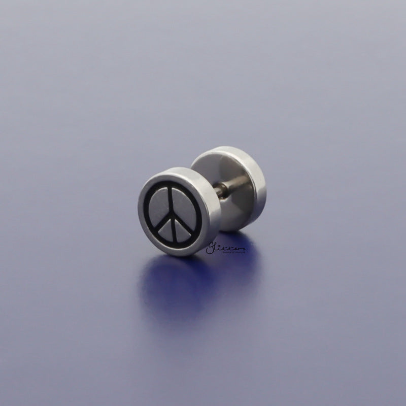 Peace Sign Stainless Steel Fake Plug Earring-Body Piercing Jewellery, earrings, Fake Plug, Jewellery, Men's Earrings, Men's Jewellery, Stainless Steel-fp0171-1_1-Glitters