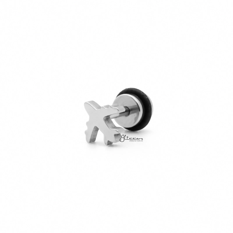 Stainless Steel Airplane Fake Plug Earring - Silver-Body Piercing Jewellery, earrings, Fake Plug, Jewellery, Men's Earrings, Men's Jewellery, Stainless Steel-fp0189-1_1-Glitters