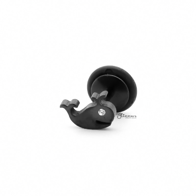 Stainless Steel Whale Fake Plug Earring - Black-Body Piercing Jewellery, earrings, Fake Plug, Jewellery, Men's Earrings, Men's Jewellery, Stainless Steel-fp0203-k1_1-Glitters