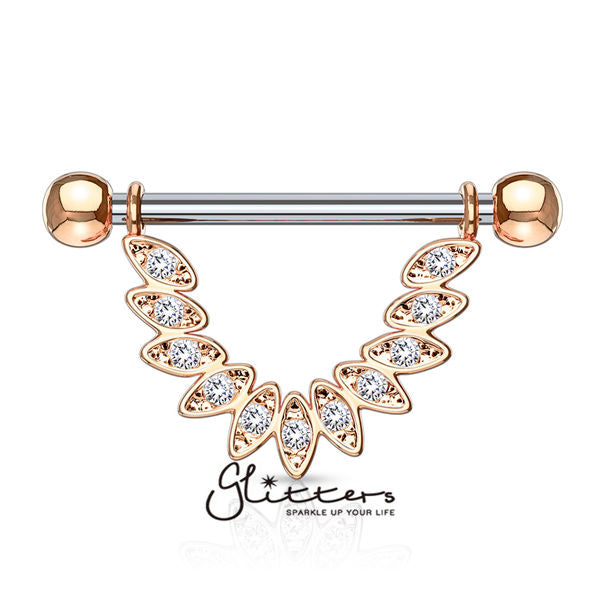 Linked CZ Set Feather Dangle Surgical Steel Nipple rings-Body Piercing Jewellery, Cubic Zirconia, Nipple Barbell-nb0009-2-Glitters