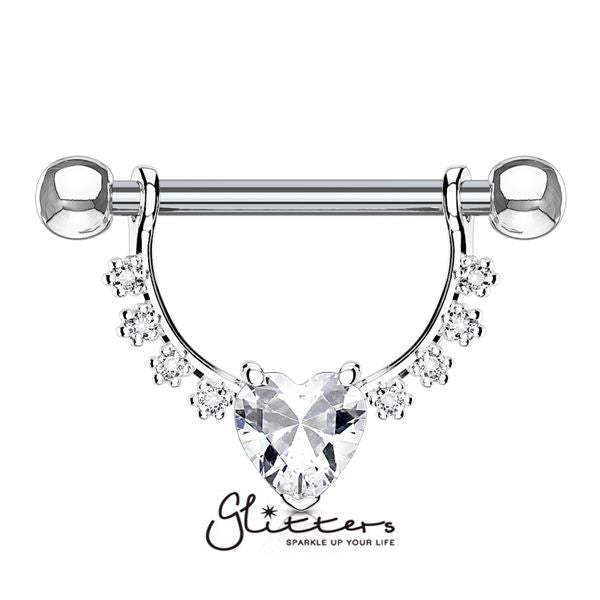 Heart CZ with Infinite Filigree Dangle 316L Surgical Steel Nipple Rings-Body Piercing Jewellery, Cubic Zirconia, Nipple Barbell-nb0010-1-Glitters