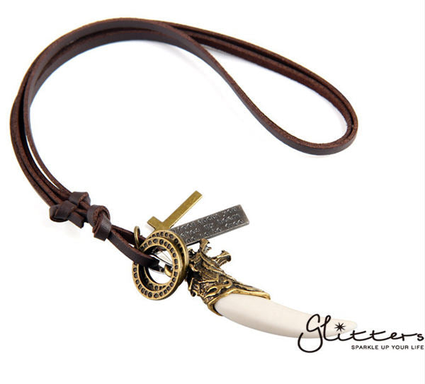 Long strand sale mens leather necklace