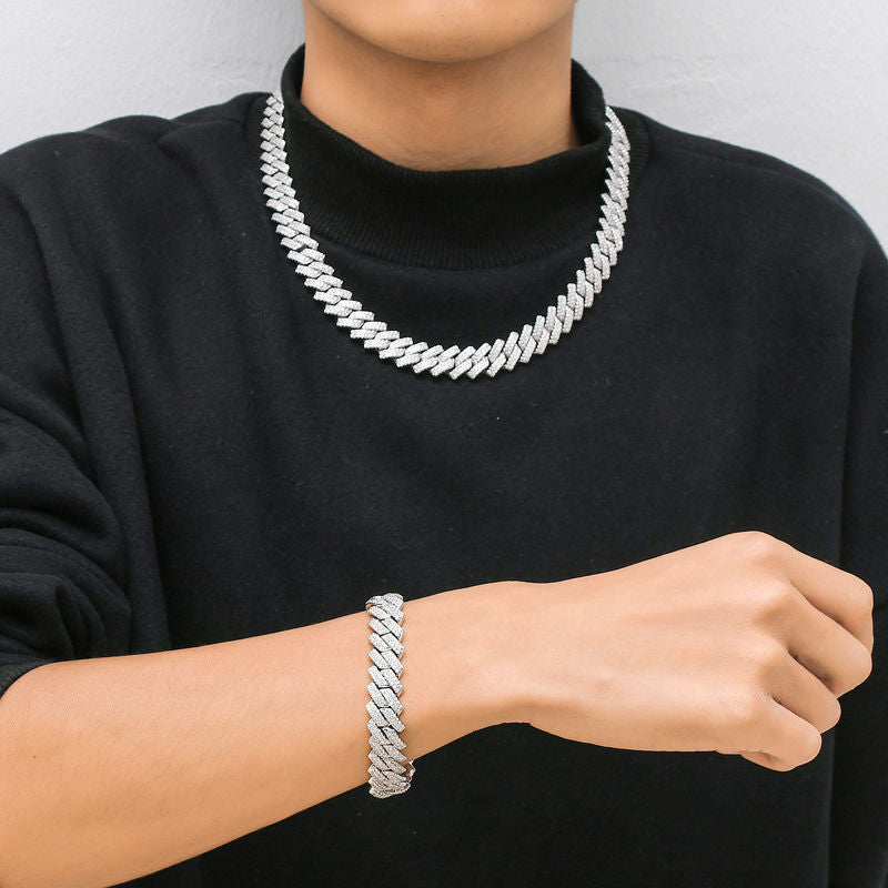 アクセサリー Glitter Ice Chain Necklace 14mm SILVER 14mm Iced Out Miami Cuban Chain | Hip Hop Chains