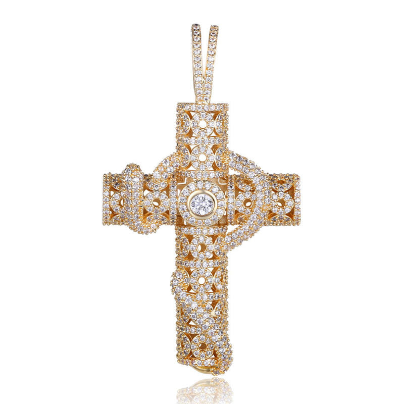 Snake Winding Cross Pendant - Gold-Hip Hop, Hip Hop Pendant, Iced Out, Jewellery, Men's Necklace, Necklaces, Pendants, Women's Jewellery, Women's Necklace-nk1043-g_800-Glitters
