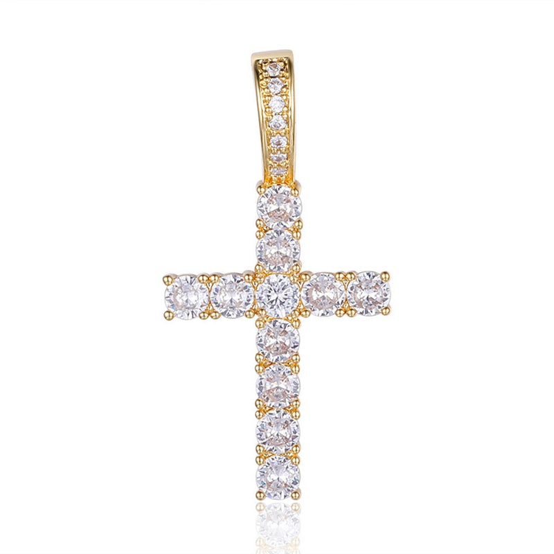 Iced Out Cross Pendant - Gold-Hip Hop, Hip Hop Pendant, Iced Out, Jewellery, Men's Necklace, Necklaces, Pendants, Women's Jewellery, Women's Necklace-nk1048-g-800-Glitters