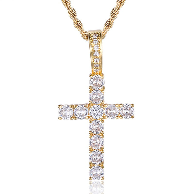 Iced Out Cross Pendant - Gold-Hip Hop, Hip Hop Pendant, Iced Out, Jewellery, Men's Necklace, Necklaces, Pendants, Women's Jewellery, Women's Necklace-nk1048-g1-800-Glitters