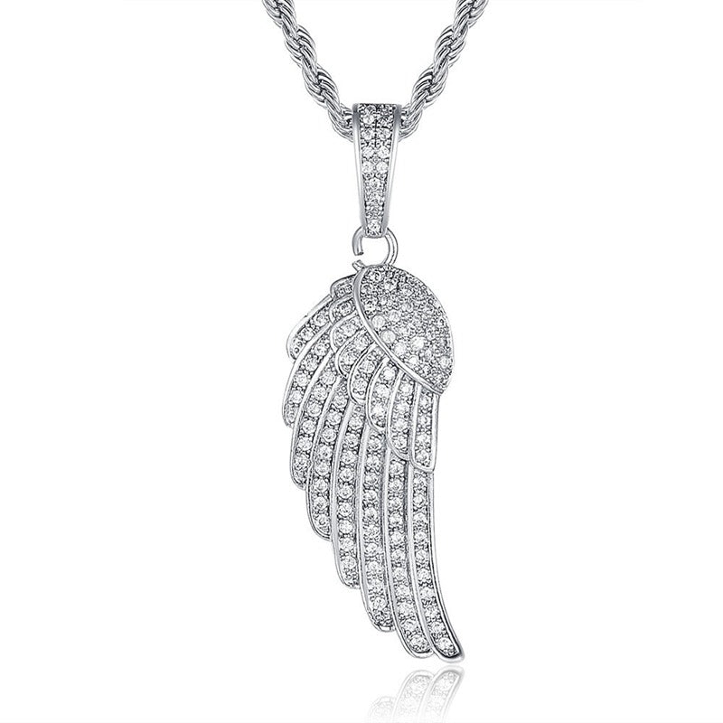 Iced Out Angel Wing Pendant - Silver-Hip Hop, Hip Hop Pendant, Iced Out, Jewellery, Men's Necklace, Necklaces, Pendants, Women's Jewellery, Women's Necklace-nk1058-sc-800-Glitters