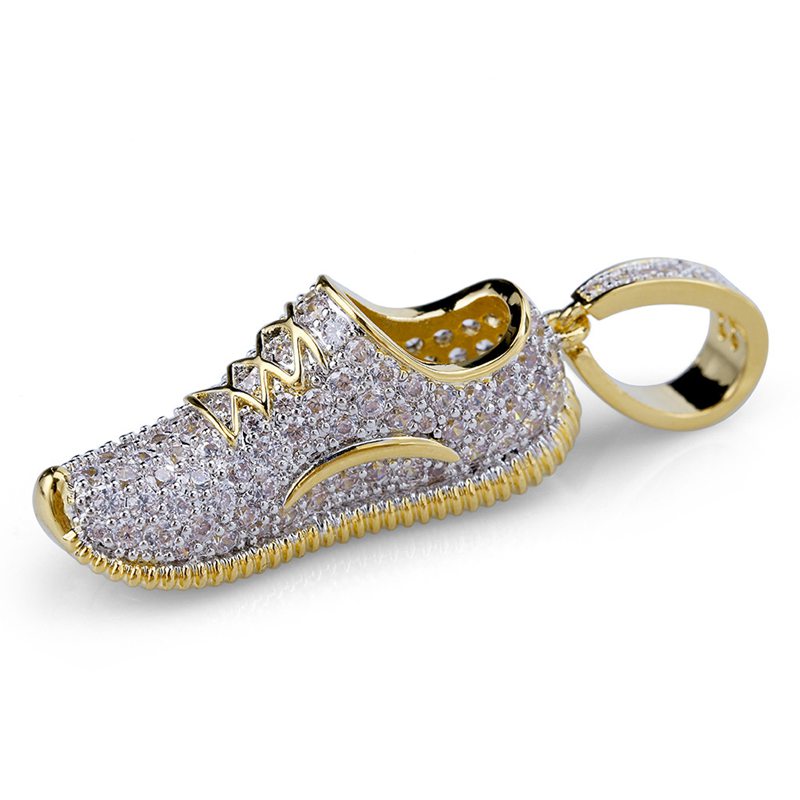 Iced Out Running Shoe Pendant - Gold-Hip Hop, Hip Hop Pendant, Iced Out, Jewellery, Men's Necklace, Necklaces, Pendants, Women's Jewellery, Women's Necklace-nk1063-2-800-Glitters