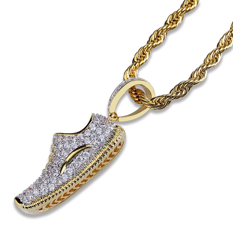 Iced Out Running Shoe Pendant - Gold-Hip Hop, Hip Hop Pendant, Iced Out, Jewellery, Men's Necklace, Necklaces, Pendants, Women's Jewellery, Women's Necklace-nk1063-3-800-Glitters