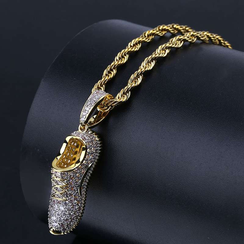 Iced Out Running Shoe Pendant - Gold-Hip Hop, Hip Hop Pendant, Iced Out, Jewellery, Men's Necklace, Necklaces, Pendants, Women's Jewellery, Women's Necklace-nk1063-4-800-Glitters