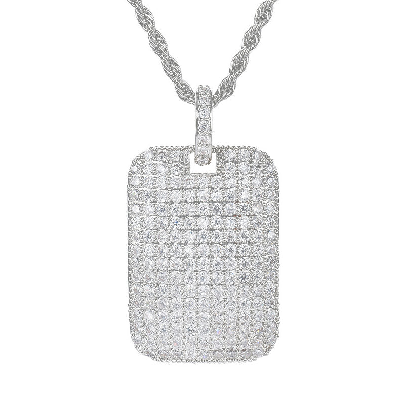 Iced Out Dog Tag Pendant - Silver | Hip Hop Jewellery | Glitters