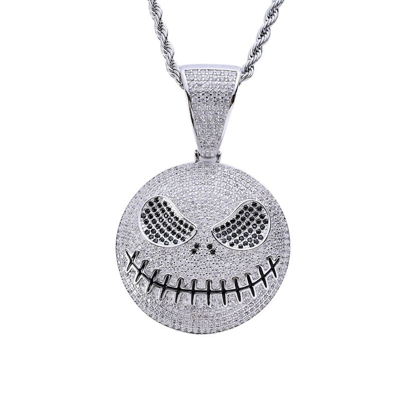 Iced Out Jack Skellington Pendant - Silver-Hip Hop, Hip Hop Pendant, Iced Out, Men's Necklace, Necklaces, Pendants-nk1068-s-800-Glitters