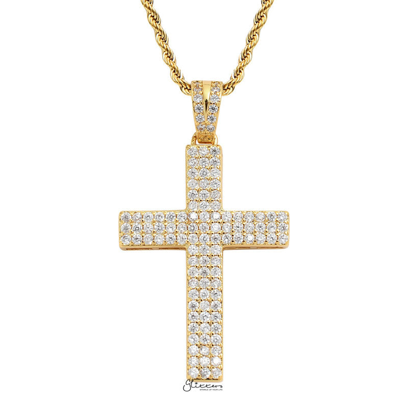 Iced Out Micro CZ Pave Cross Pendant - Gold-Hip Hop, Hip Hop Pendant, Iced Out, Men's Necklace, Necklaces, Pendants-nk1074G1-Glitters