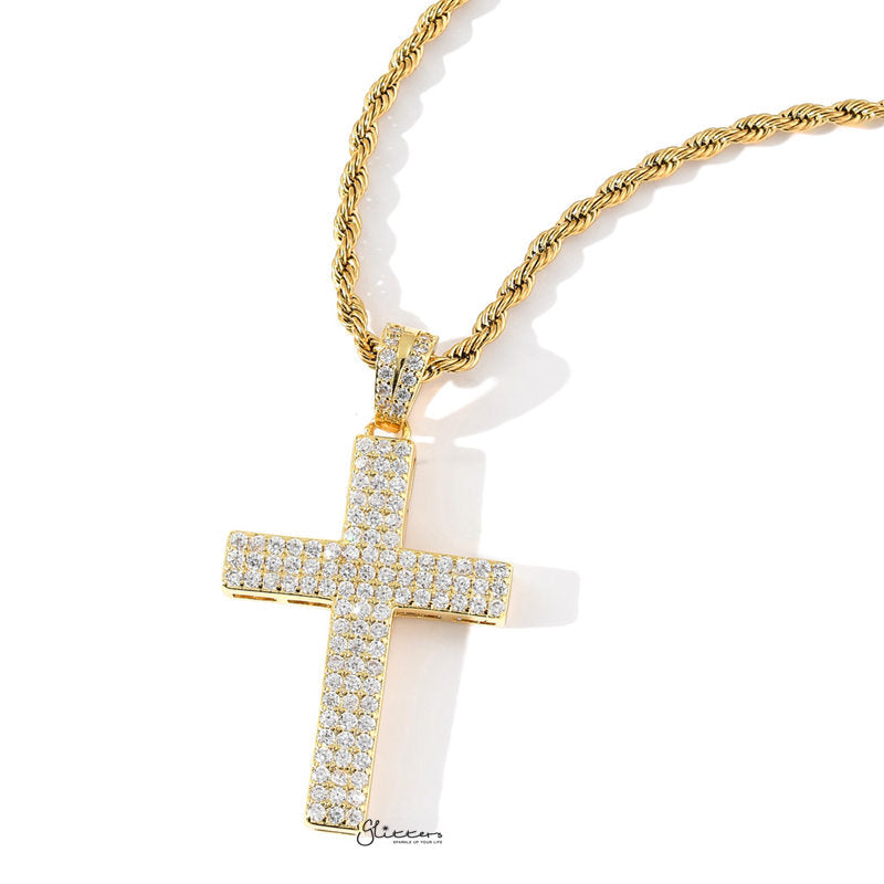 Iced Out Micro CZ Pave Cross Pendant - Gold-Hip Hop, Hip Hop Pendant, Iced Out, Men's Necklace, Necklaces, Pendants-nk1074G2-Glitters