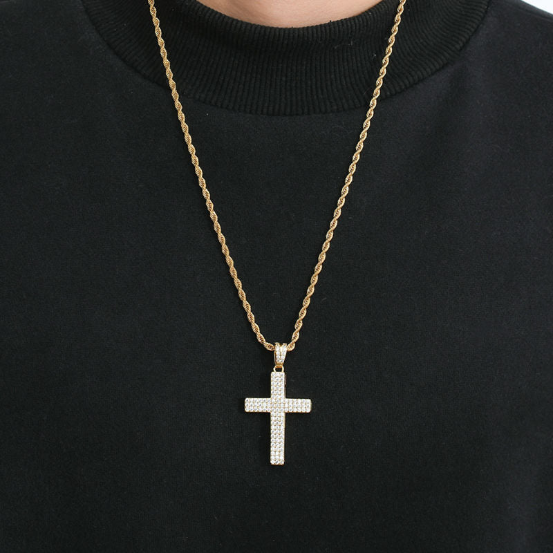 Iced Out Micro CZ Pave Cross Pendant - Silver-Hip Hop, Hip Hop Pendant, Iced Out, Men's Necklace, Necklaces, Pendants-nk1074M-Glitters