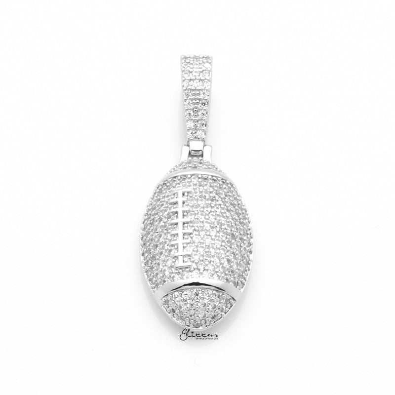Iced Out Rugby Ball Pendant - Silver-Hip Hop, Hip Hop Pendant, Iced Out, Men's Necklace, Necklaces, Pendants-nk1087-s2_1-Glitters