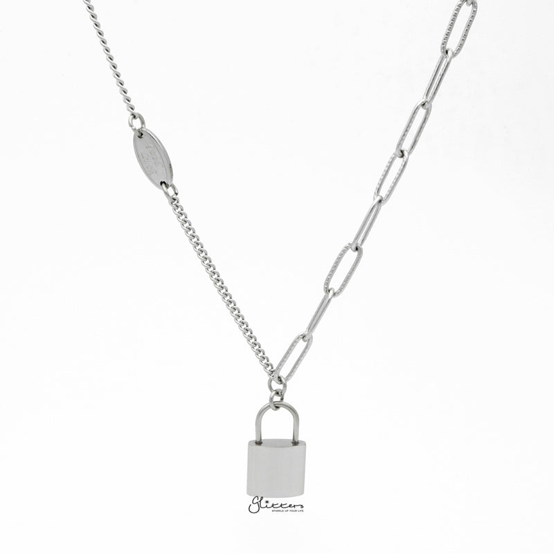 Lock Pendant Stainless Steel Chain Necklace-Jewellery, Men's Necklace, Necklaces, Stainless Steel Chain, Women's Jewellery, Women's Necklace-nk1096-1_1-Glitters