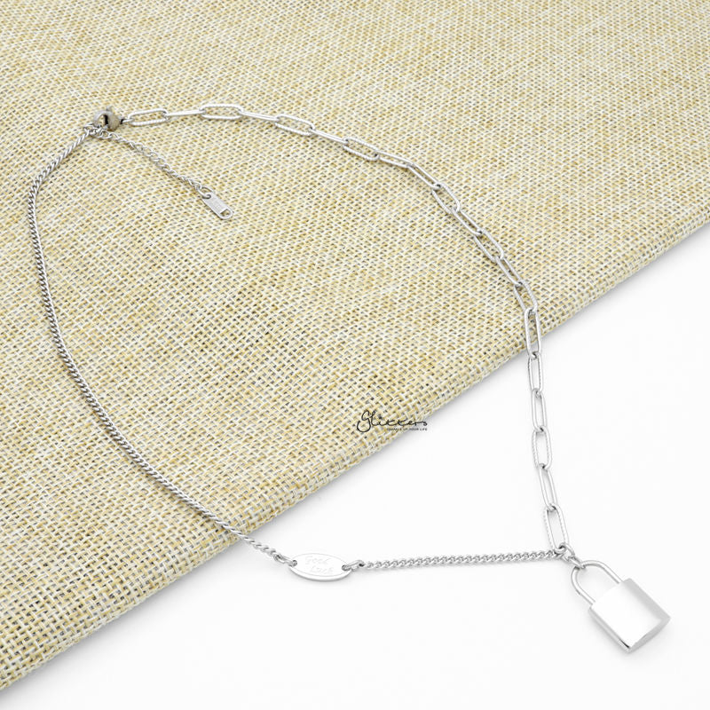 Lock Pendant Stainless Steel Chain Necklace-Jewellery, Men's Necklace, Necklaces, Stainless Steel Chain, Women's Jewellery, Women's Necklace-nk1096-2_1-Glitters