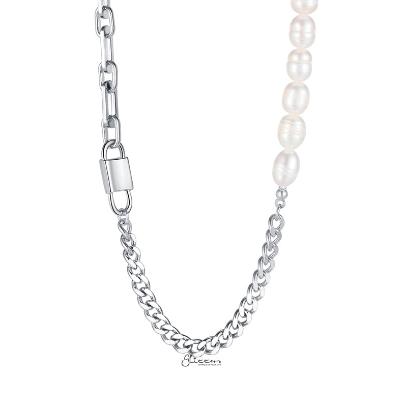 Freshwater Pearls with Stainless Steel Chain Necklace-Freshwater Pearl, Jewellery, Necklaces, Stainless Steel Chain, Women's Jewellery, Women's Necklace-nk1097-1-Glitters