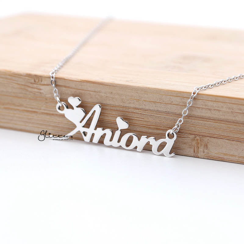 Personalized Sterling Silver Name Necklace-Heart Font-name necklace, Personalized, Silver name necklace-nnk01-font4-Glitters