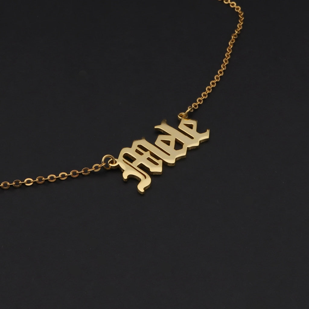 Personalized 24K Gold Plated Sterling Silver Name Necklace-Old English-Gold name necklace, name necklace, Personalized-nnk02-oe-M-Glitters
