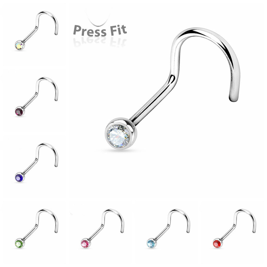 20 Gauge 316L Surgical Steel Nose Screw with Press Fit C.Z.-Body Piercing Jewellery, Nose Piercing Jewellery, Nose Studs-ns0013-new-Glitters