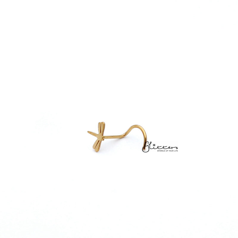 20 Gauge Surgical Steel Dragonfly Nose Screw-Silver | Gold-Body Piercing Jewellery, Nose Piercing Jewellery, Nose Studs-ns0025-g-dragonfly_01-Glitters