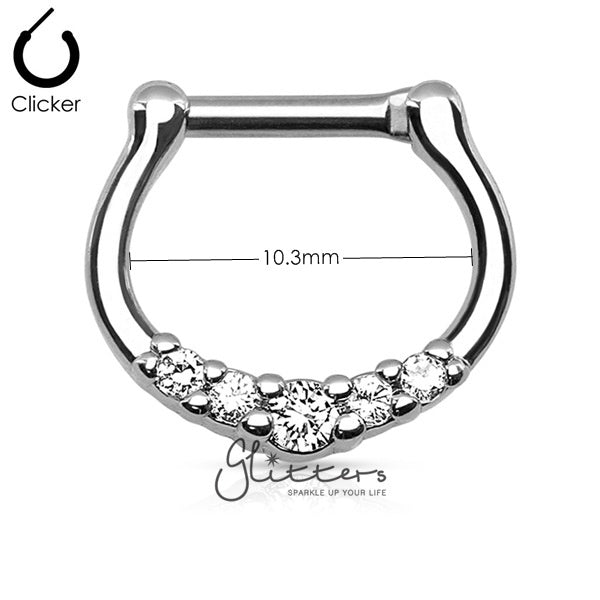 316L Surgical Steel with 5 Black C.Z Septum Clicker Ring-Body Piercing Jewellery, Cubic Zirconia, Nose, Septum Ring-ns00314_New_852874be-29b7-4933-8c12-6020b49bb426-Glitters