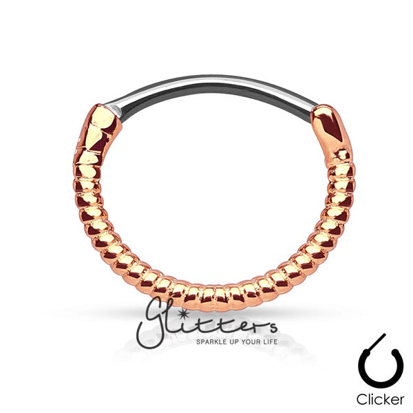 Twisted Roped Line 316L Surgical Steel Round Septum Clicker-Rose Gold-Body Piercing Jewellery, Nose, Septum Ring-ns00441-Glitters