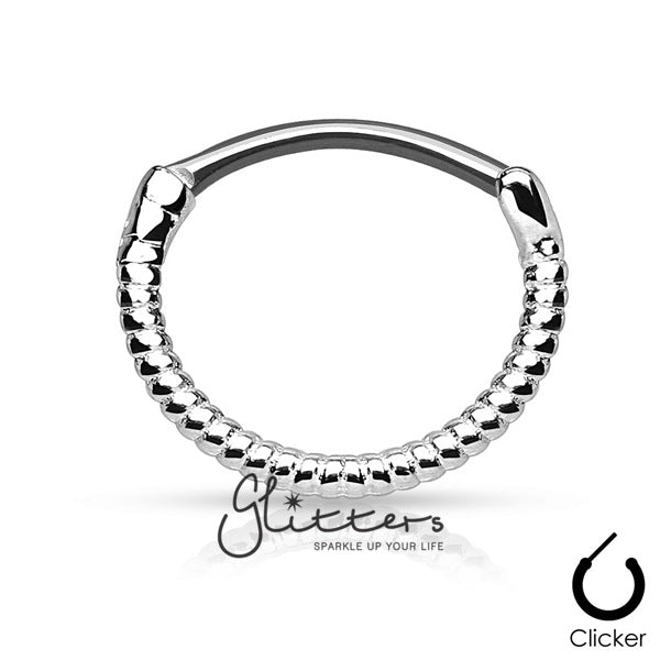 Twisted Roped Line 316L Surgical Steel Round Septum Clicker-Silver-Body Piercing Jewellery, Nose, Septum Ring-ns00442-Glitters