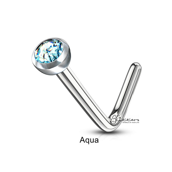 20 Gauge 316L Surgical Steel L Bend Nose Stud Ring with Press Fit C.Z.-Body Piercing Jewellery, L Bend, Nose Piercing Jewellery, nose pin, Nose Studs-ns0049-q-Glitters