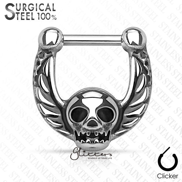 Skull with Wings Surgical Steel Septum Clicker-Body Piercing Jewellery, Nose, Septum Ring-ns0052-1-Glitters