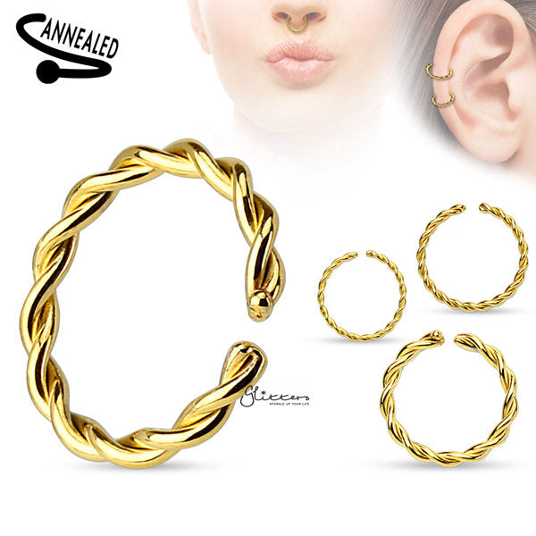 Braided Surgical Steel Annealed and Rounded Ends Nose Rings-Body Piercing Jewellery, Nose Piercing Jewellery, Nose Ring, Tragus, Women's Earrings-ns0076-g-Glitters