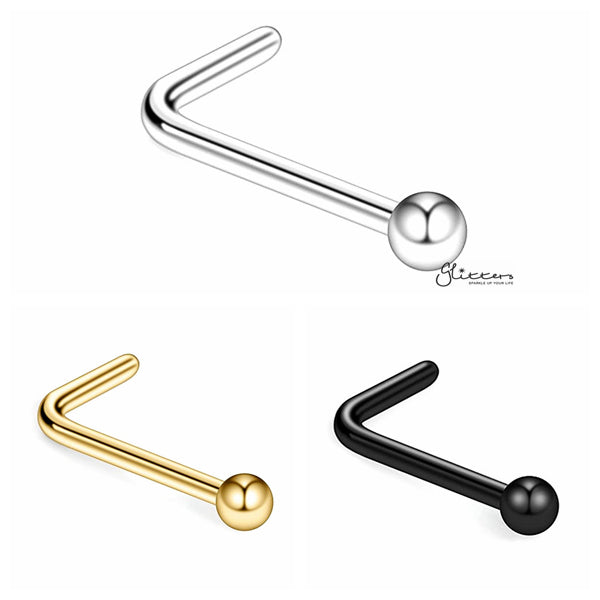 20 Gauge 316L Surgical Steel Ball Top L Bend Nose Studs-Body Piercing Jewellery, L Bend, Nose Piercing Jewellery, Nose Studs-ns0092-A-Glitters