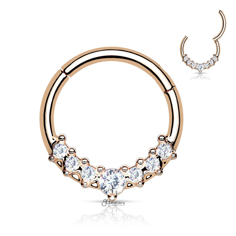 Lined CZ Fan Hinged Segment Hoop Ring - Rose Gold-Body Piercing Jewellery, Cartilage, Daith, Nose, Septum Ring-ns0111-rg_eb247b34-224a-42c0-b378-ad89ad3e2c86-Glitters