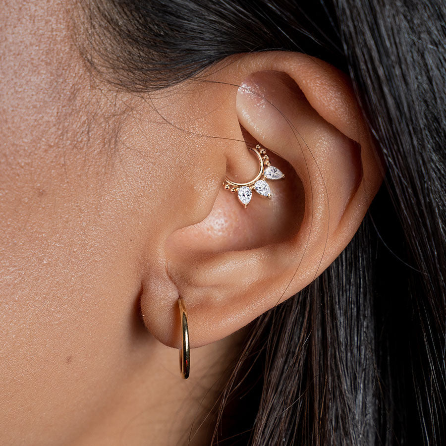 Pear CZ Hinged Segment Hoop Ring - Gold-Body Piercing Jewellery, Cartilage, Cubic Zirconia, Daith, Septum Ring-ns0114-3_7e4806a2-0d1b-40cd-8396-a3cdefcb4cf4-Glitters