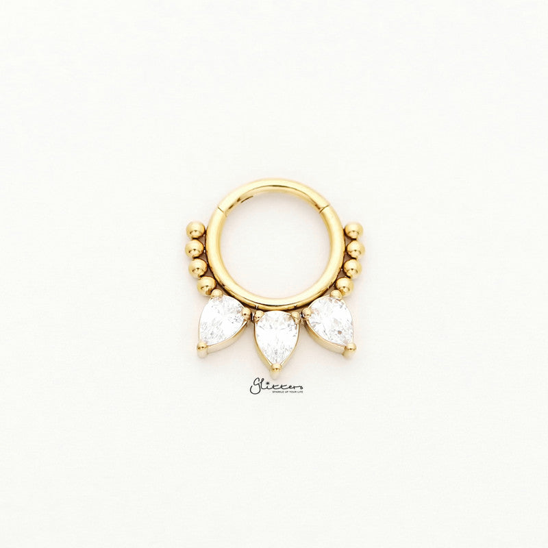 Pear CZ Hinged Segment Hoop Ring - Gold-Body Piercing Jewellery, Cartilage, Cubic Zirconia, Daith, Septum Ring-ns0114-g1_800-Glitters