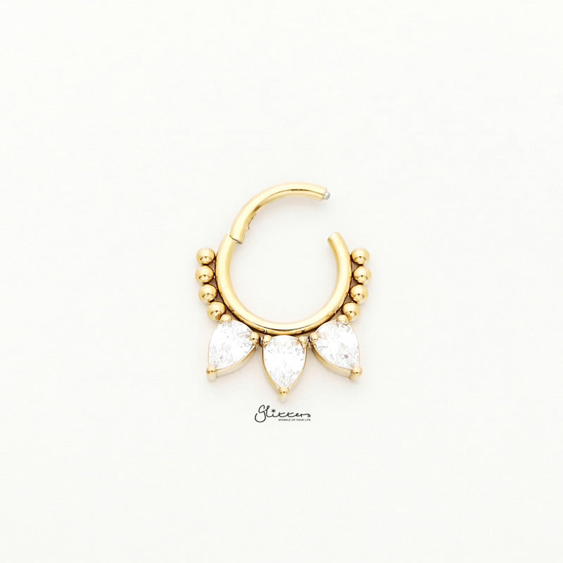 Pear CZ Hinged Segment Hoop Ring - Gold-Body Piercing Jewellery, Cartilage, Cubic Zirconia, Daith, Septum Ring-ns0114-g2_800-Glitters